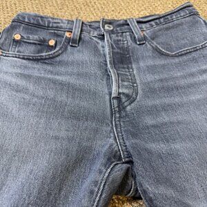 Levi's 501 Premium Distressed Medium Wash Straight Leg High Rise Jeans W24 L28